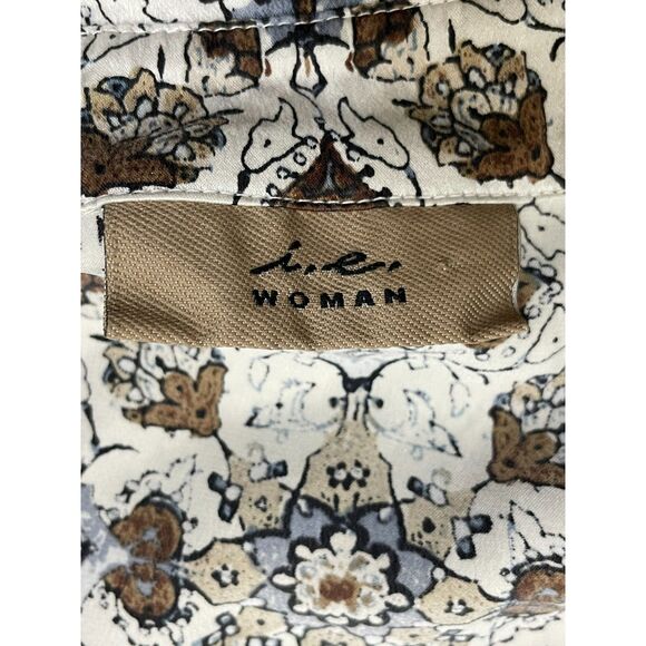 I.E. Women's 20 Brown Button-Up 100% Silk Shirt Floral Casual Chic Boho Work - Picture 3 of 8